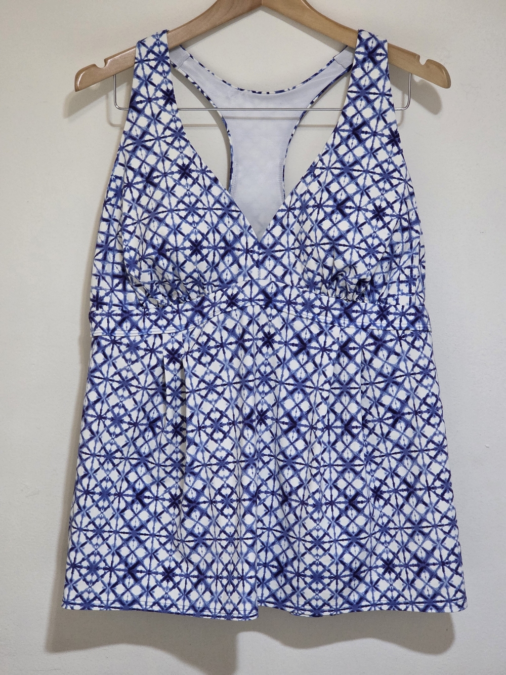 Lands' End V-Neck Racerback Flutter Tankini - Blue Mosaic